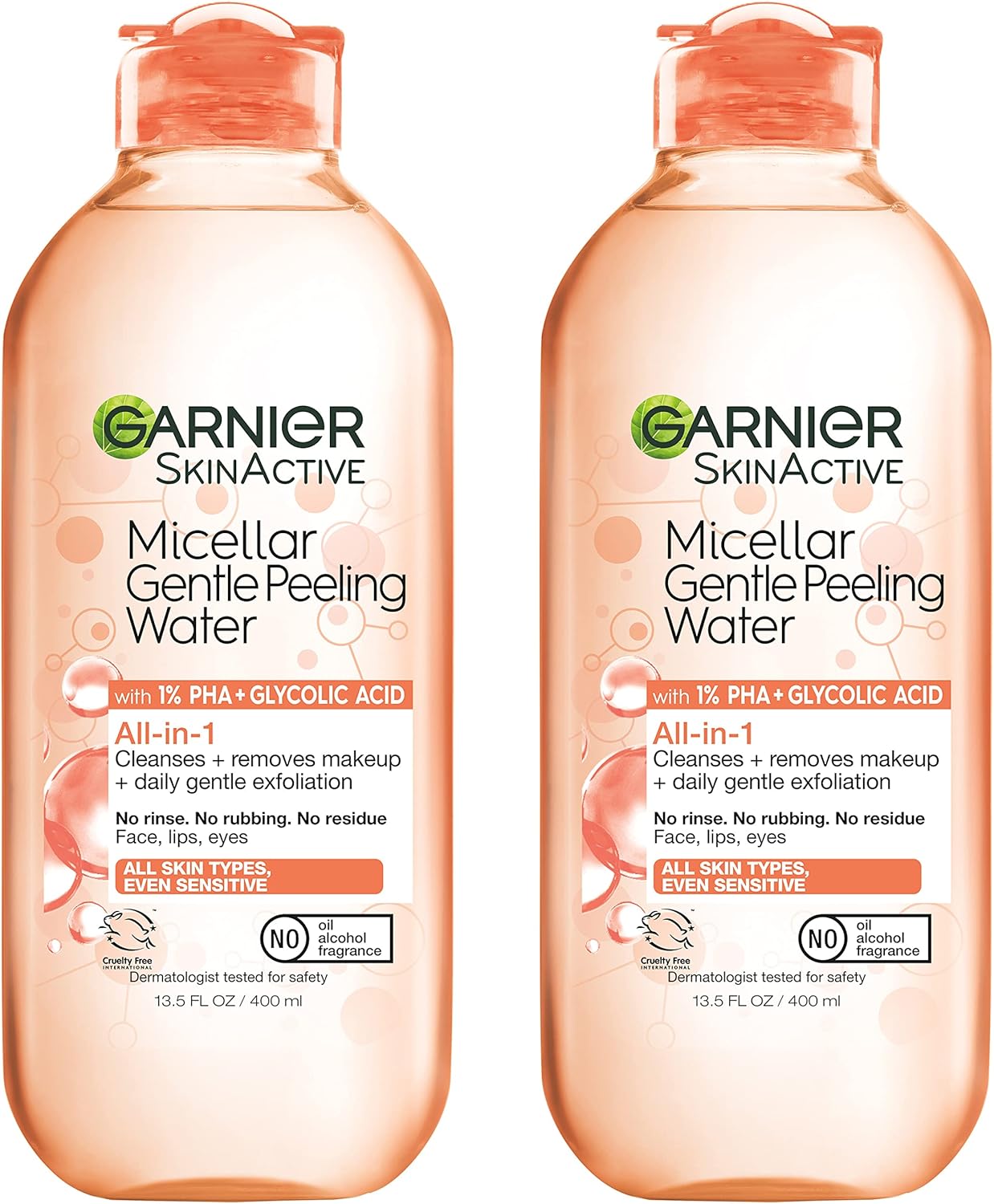 Garnier SkinActive Gentle Peeling Micellar Water with 1% PHA and Glycolic Acid, Face Exfoliant, Facial Cleanser and Makeup Remover, 2 Pack