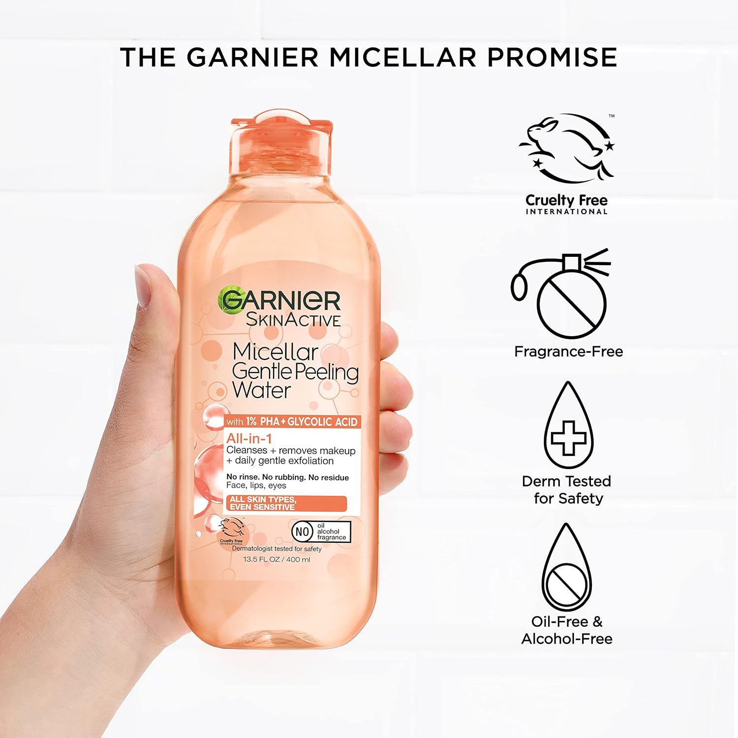 Garnier SkinActive Gentle Peeling Micellar Water with 1% PHA and Glycolic Acid, Face Exfoliant, Facial Cleanser and Makeup Remover, 2 Pack - Image 3