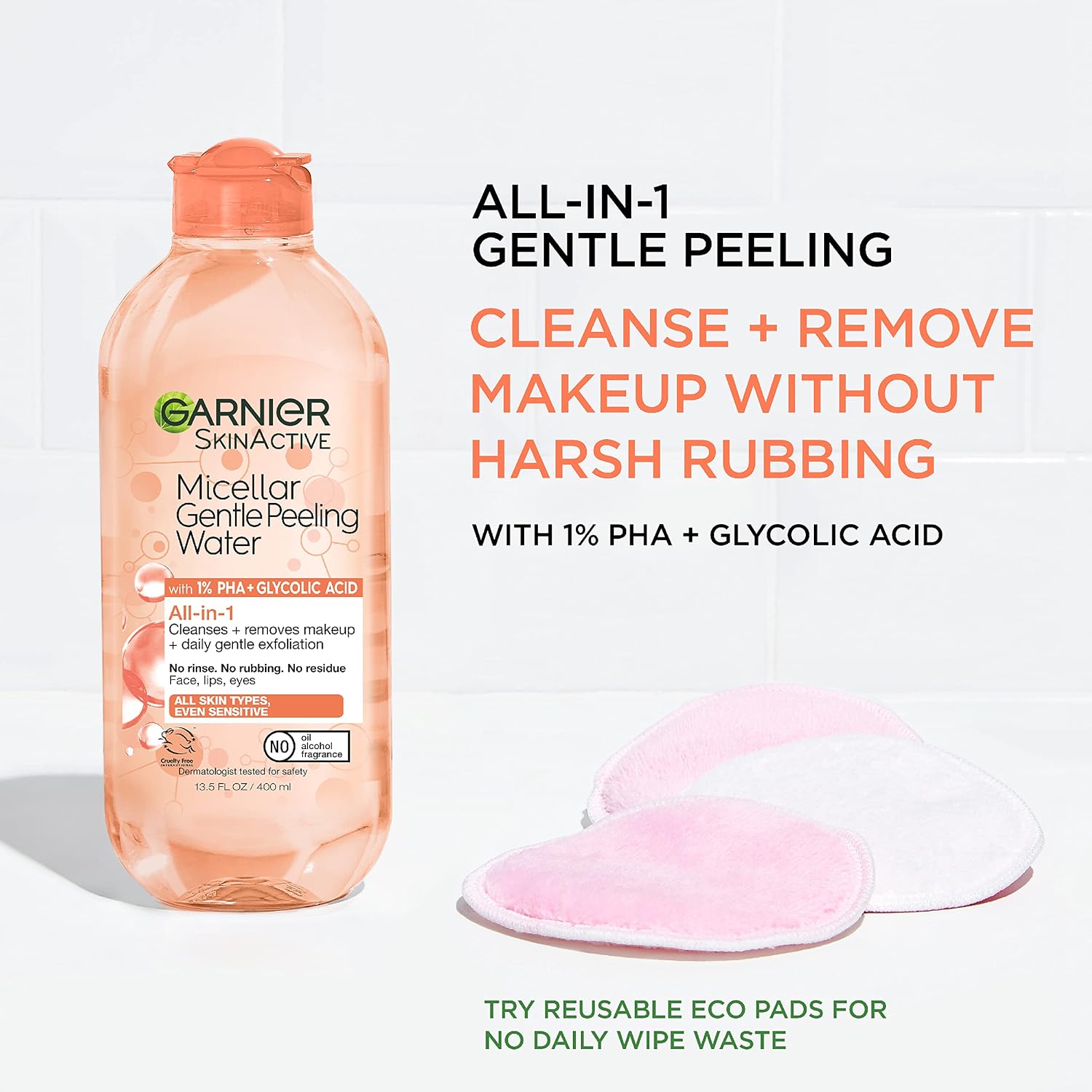 Garnier SkinActive Gentle Peeling Micellar Water with 1% PHA and Glycolic Acid, Face Exfoliant, Facial Cleanser and Makeup Remover, 2 Pack - Image 4