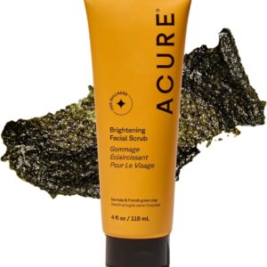 Acure Brightening Facial Scrub - Exfoliating Face Wash - 4 fl oz | Gentle Daily Scrubber & Exfoliator for Women & Men for Radiant Skin, Cleansing Wash with Sea Kelp & French Green Clay