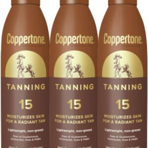 Coppertone Tanning Sunscreen Spray SPF 15, Multipack, 3 x 5.5 FL OZ | Sun Tanning Spray Broad Spectrum SPF 15, Water Resistant, Non Greasy, PABA, Oxybenzone, Octinoxate and Dye Free
